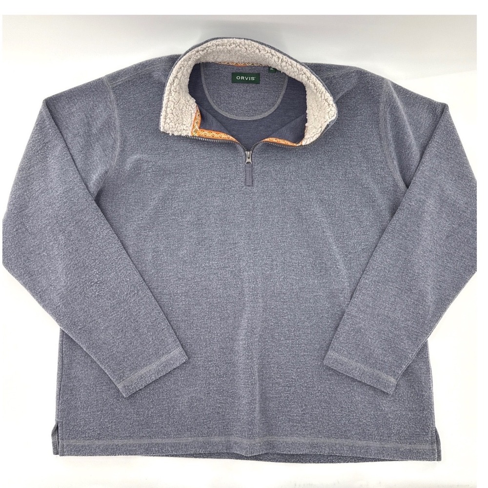 Orvis Blue Gray Quarter Zip Fleece Pullover Mens XL